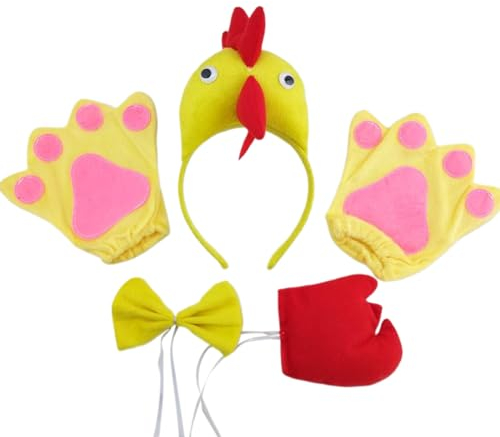 Huhn Kostüm Cosplay Set Kopfbedeckung Fliege Schwanz Handschuhe Haarreifen Stirnbänder Partyzubehör Für Kinder Huhn Cosplay Set Haarreifen Huhn Stirnbänder Kopfbedeckung