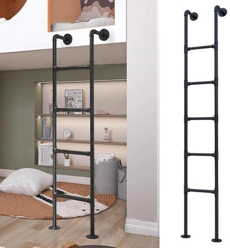 Metal Bunk Bed Ladder - Black Industrial Iron RV Bunk Ladder Wrought Iron Egress Ladder Basement with Kit, Renmlion Heavy Duty Wall Mounted Loft Ladder for Indoor Outdoor(200cm/79in)