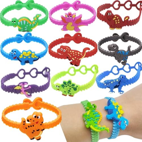 30 PCS Braccialetti Bambini Dinosauri, Regali Fine Festa Compleanno Bambino, Gadget Bambini Compleanno, Giochi per Feste, Set Regalini dopo festa, 30 Braccialetti per bambini