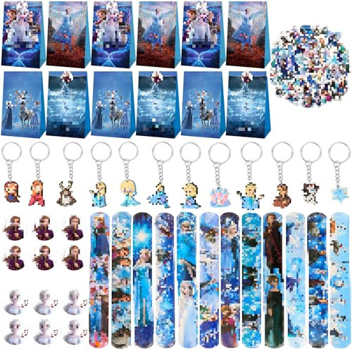 98 Stück Mitgebsel Kindergeburtstag, Mitgebsel Geburtstag mit 12 Schlüsselanhänger,12 Slap Band, 50 Aufkleber,12 Party Tüten,12 Tüten Aufkleber,Geburtstagstüten Mitgebsel Kinder for Geburtstag Party