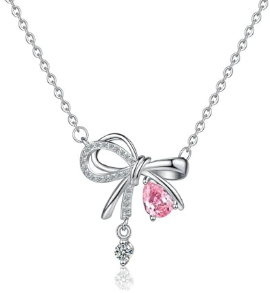Manqyi Collana con Ciondolo a Forma di Fiocco di Cristallo, Farfalla Carina e Cuore con Zirconi Cubici - Rosa Zirconia Cubica
