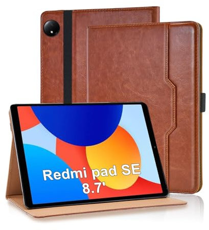 Vkooer Case for Xiaomi Redmi Pad SE 8.7 inch 2024 PU Leather Multi-Angle Viewing Folio Case Protective Stand Cover with Front Pocket and Fixing Band for Tab Redmi Pad SE 8.7 inch - Brown
