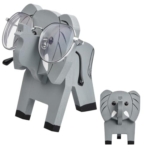 YILANJIN Porta Occhiali in Legno Fatto a Mano, Portaocchiali in Legno 3D per Animali, Creativi Supporto per Esposizione Decorativo per Casa Scrivania dell Ufficio (elefante)