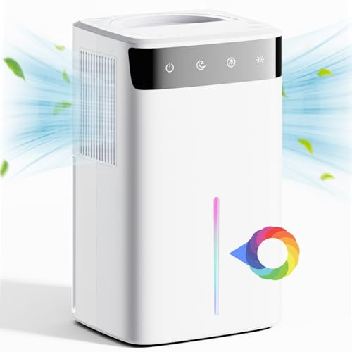 2600ML Luftentfeuchter Elektrisch, Tragbarer Raumentfeuchter Leise Dehumidifier Mit Funktion Abtauen & Schlafmodus Entfeuchter, 7 Farbiges Licht, Ideal für Kleine Räume wie Schlafzimmer/Küche/Büro