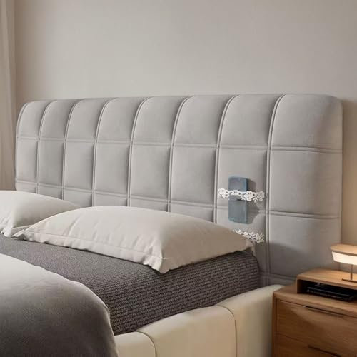DOSYCOVUR Dehnbarer Velours Kopfteilbezug Waschbar Staubdicht Für King Size Doppelbett Einzelbett Vollständiger Schutzbezug Gepolstertes Kopfteil Für Holz Kopfteil,Grau,140cm