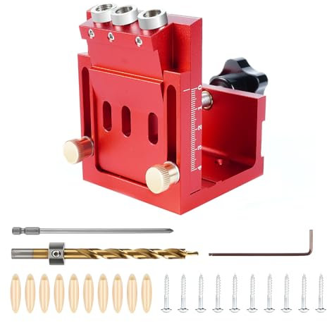 Kit di Dime per Fori Tascabili 3 Fori, Set Dime Per Fori Tasca 15 gradi, Dima di perforazione per Spinatura Legno per falegnameria e fori obliqui di Posizionamento