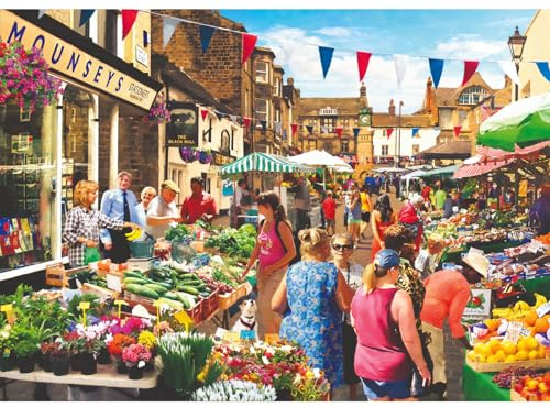 The House of Puzzles Street Market Jigsaw - 500 Piece Jigsaws For Adults, Artist Illustrated, Scenic Landscape, Deluxe Puzzle Gifts