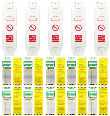 Ladder Tags - 5 Holders and 10 Ladder Inspection Tag Inserts,Fits All Ladder Types & Other Equipment - Suitable for Indoor & Outdoor Use