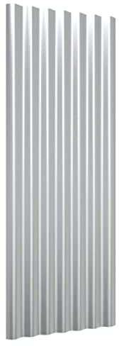 Metal Roofing Sheet Set of 12, Corrugated Roof Plate Roofing Cover 12 pcs Powder-coated Steel Silver 100x36 cm