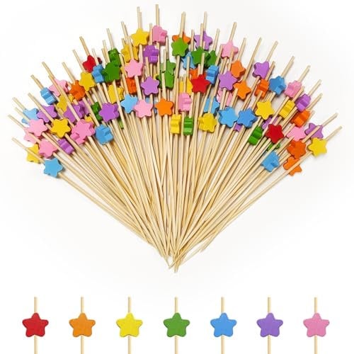 Minfuerang 100Pcs Brochettes de Cocktails,Coloré Brochettes Bocktail Bambou Deco,12cm Batons de Bocktail en Bambou Jetables Convient pour Anniversaires,Mariages,Fêtes (style3)