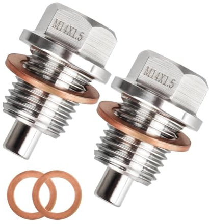 Mocturnity Magnetische Ölablassschraube M14 X 1,5 Mm, 2 Stück, Motorölablassschrauben Aus Edelstahl mit 2 Stück Kupferdichtung Gegen Auslaufen