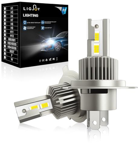 LIGJOY H4 LED Headlight Bulbs, 70W 28000LM Direct-fit LED H4 Headlight Bulb Canbus Error Free, +600% Brighter 6000K Cool White, 1:1 Size Car Light IP68 Waterproof for Car Hi/Lo Beam, Pack of 2