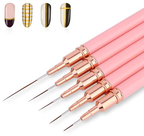 Penitue 5pcs Nail Art Liner Brushes, Fine Nail Art Pens Thin Detail Fingernails Long Line Painting Striping Brushes Drawing Tool for Gel Polish, Size 7/9/11/15/25mm (Pink)