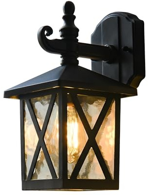 Wandlampe Aussen Vintage E27 IP44 Aluminium Aussenlampe Wand, Retro Schwarz | Glaslampenschirm, Aluminiumgehäuse, IP44 Wasserdicht, E27-Fassung, ohne Leuchtmittel, Wandleuchte für Garten Terrasse Balkon