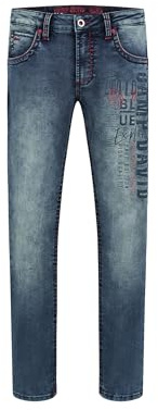 Camp David NI:CO Herren Jeans Regular Fit Light Vintage Print Jogg | gerades Bein, mittlere Leibhöhe, Five-Pocket, rote Kontrastnähte, Logo-Print, farbige Innenseite am Turn-up 34, 32