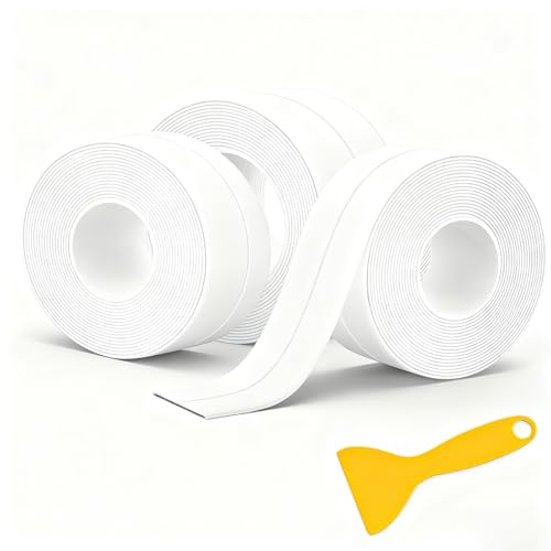 YZJJYG Cinta Selladora Impermeable para Baño, Adhesiva, Pack 3 Rollos, Juntas Bañera Autoadhesiva, para Fregadero, Inodoro, Encimera, Lavamanos, Cocina, 38mm x 320cm