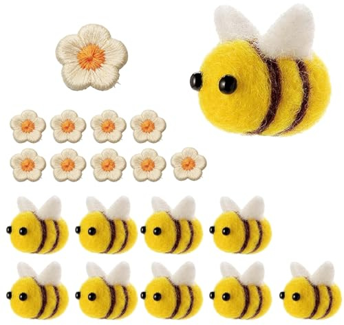 Ovanda 20 Stück Filzen Mini Biene Blumen,Filzbienen Klein Figuren Streudeko | Filzblumen Deko, Streudeko Frühling für Babyparty Kostüm DIY Handwerk Anhänger Wand Hut Deko