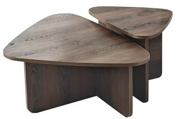 Hanah Home Modern Coffee Table Set (2 Pieces), Walnut Color, 90x60x35 & 60x40x40 cm | 100% Melamine Coated Particle Board, 18 mm Thickness | Stylish & Functional Design for Living Room