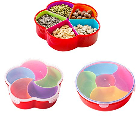 Boodtag Kunststoff Lebensmittel Container mit Deckel Snacks Boxen Spender mit herausnehmbaren Fächern Küche Zubehör, plastik, Flower shape with moon shape compartments …