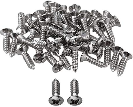 Yibuy Chrome Hard Guitar Bass Mounting Screws for Scratch Plates Pickguard Set of 50
