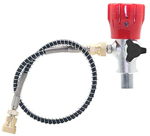 IORMAN Paintball CO2 Tank Compressed Air DIN Valve Gauge & Fill Station, 300bar/4500psi High Pressure, 8mm Quick Disconnect Adapter, 24 Charging Hose for PCP Game (Red)
