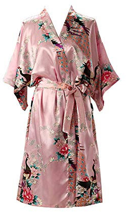 Robe de chambre kimono ample en satin pour femme Taille 36-52, rose, 14-16