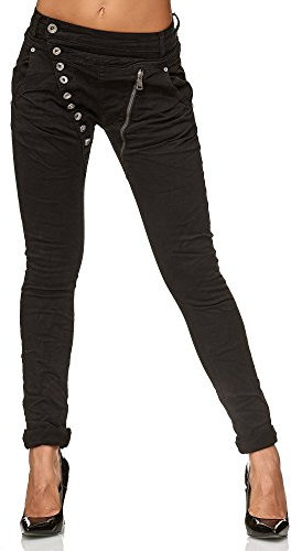 Elara Damen Jeans Boyfriend Baggy Knopfleiste Chunkyrayan C613K-15/F15 Black 42/XL