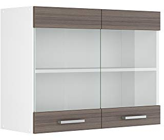 Vicco Meuble de Cuisine Haut vitré R-Line, Gris/Blanc, 80 cm