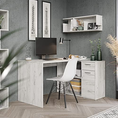 RICOO Eckschreibtisch Winkelschreibtisch Eckig L-Förmig Schreibtisch - Bürotisch Winkelkombination WM083-EP - 136x101x75 cm - Weiß Ecktisch L-Form Regal Stauraum Schubladen Büro Arbeitszimmer