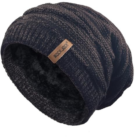 RockJock Mens Winter Knitted Slouch Beanie with R80 Thermal Insulation and Cosy Fleece Lining-Navy