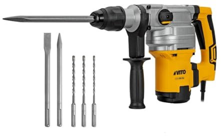 VITO - Marteau perforateur burineur 1050W SDS MAX 9 joules 3750 coups/min Burins et Forets inclus Mallette