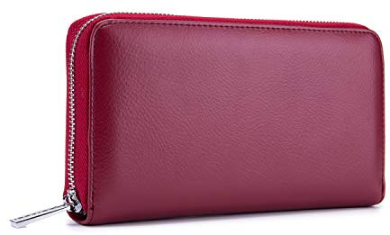 FANDARE Damen Geldbörse Leder Portmonee mit RFID Geldbörse Brieftasche Lange Portemonnaie Frauen Geldklammer Kreditkartenetui Geldbeutel Reise Wallet mit 36 * Kartensteckplätze Rot