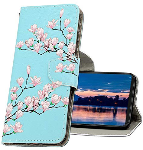 MRSTER Samsung A10 Leather Case, Flip Notebook Wallet Phone Case For Samsung Galaxy A10, Shockproof Full Protection Case Cover, Pink, Floral, Magnolia Pattern, Card Slot