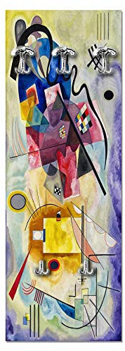 Lupia - Appendiabiti da Parete Giallo Rosso Blu con 5 Ganci, Pannello Stampato Decorativo, Salvaspazio per Casa e Ufficio, Facile Montaggio, 46x125 cm, attaccapanni Moderno per Muro, Fibra di Legno