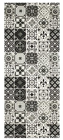 Thedecofactory Cotton Carreaux DE Ciment - Tapis 100% Coton Carreaux de Ciment Noir et Blanc 50x120