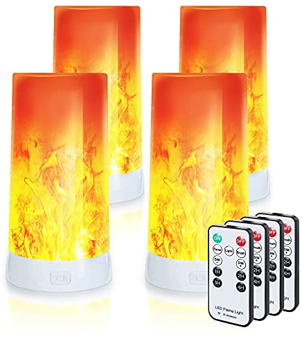 Kitmose LED-Lampen, Flammeneffekt, Flacker-Nachtlicht, per USB aufladbare Flammenlampe, dimmbar, 4 Modi, Kamin, Laterne, Camping, Raumdekoration (4 Stück)