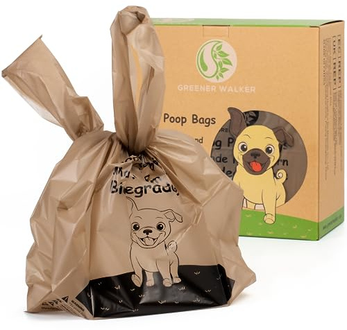 Greener Walker Kotbeutel für Hundeabfälle, 300 Stück, extra dick, stark, 100% auslaufsicher, biologisch abbaubar, Hundekotbeutel(Braun)
