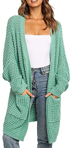 Maavoki Cardigan lungo da donna, oversize, a maniche lunghe, casual, con tasca, Z verde, L