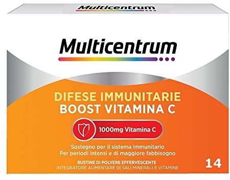 Multicentrum Difese Immunitarie, Boost Vitamina C, Integratore Alimentare con 1000 mg Vitamina C, Supporto per il Sistema Immunitario e il Metabolismo Energetico, 14 Bustine