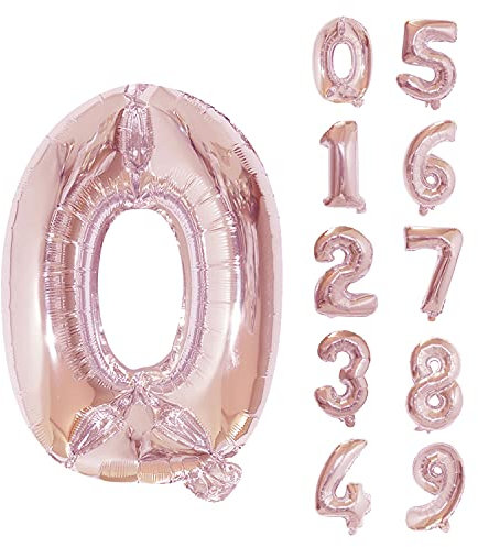 Trimming Shop 16-Inch Small Rose Gold Number 0 Foil Balloon - Reusable Air Fillable Digit 0-9 Foil Balloons for Birthday, Wedding, Anniversary, Celebration, Party Decorations Supplies