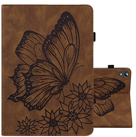 ONETHEFUL Carcasa Libro Funda Tablet Apple iPad Mini (2021) 8.3 A2568 Cover Retro Estampado de Mariposas Fundas con Protectora PU Cuero y Soporte - Marrón