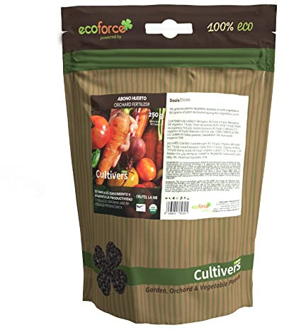 CULTIVERS Abono Huerto Ecológico de 250 g. Fertilizante de Origen 100% Orgánico y Natural Microgránulado. Mejora la Productividad de los Cultivos Liberación Lenta