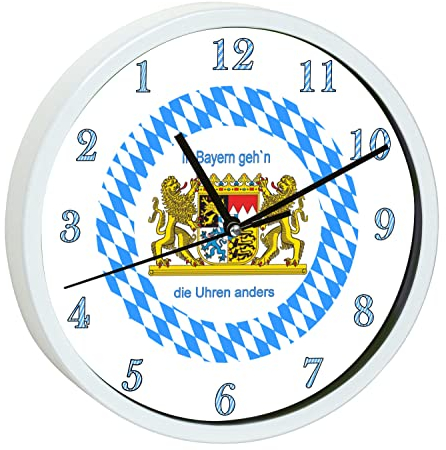 CreaDesign, Wanduhr für Kinderzimmer Bayern, Kinderuhr weiß mit Quarz Uhrwerk, personalisiert mit Name, Durchmesser 19,5 cm