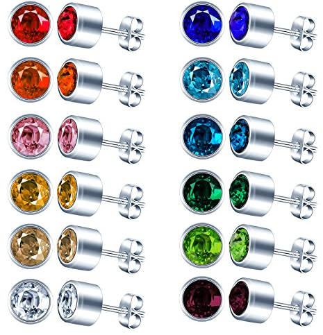 MICGIGI Herren Damen Runde Edelstahl Ohrringe Ohrstecker 12 Farben 6mm Zirkonia Piercing Ohrringe