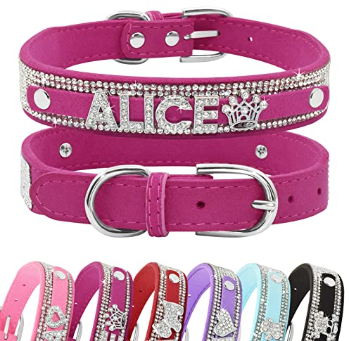 Senristar Personalisierte Bling Strass Hundehalsband mit Namen, Benutzerdefinierte Glitter Crystal Diamond Hundehalsband für Kleine Mittlere Große Hunde