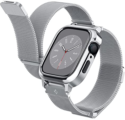 Spigen Cover con Cinturino Metal Fit Pro Compatibile con Apple Watch Series per 9/8/7 45mm e Series per 6/SE/5/4 44mm - Argento
