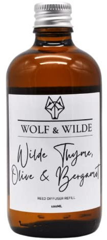 Wilde Thyme, Olive & Bergamot 100ML Luxury Reed Diffuser Refill In Amber Glass Bottle