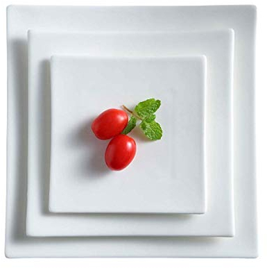 WIQUYBML Assiettes à dîner Assiette en céramique Domestique Lot de 3, Assiette à Fruits Blanche carrée Plat Occidental Assiette à Dessert de 10 Pouces