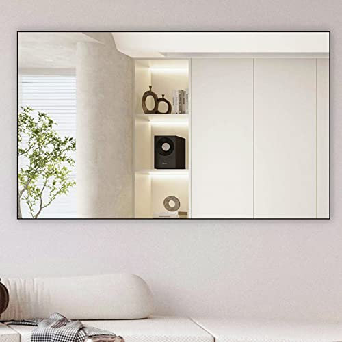 BEAUTME Large Wall Mounted Mirror 60x36 Inch, Bathroom Mirror, Wall Vanity Mirror with Metal Frame, Can be Usedfor Home Decoration, Horizontal or Vertical Suspension.(Black)