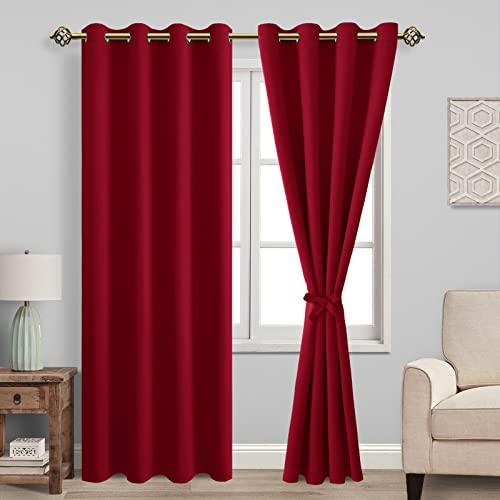 JIUZHEN Vorhänge Blickdicht mit Ösen Verdunklungs Gardinen Schlafzimmer Blickdichte Vorhänge Ösenschal Vorhang gegen Kältes und Hitze Curtains Blackout ThermoVorhang 2er Set 228x117cm(HxB) Rot